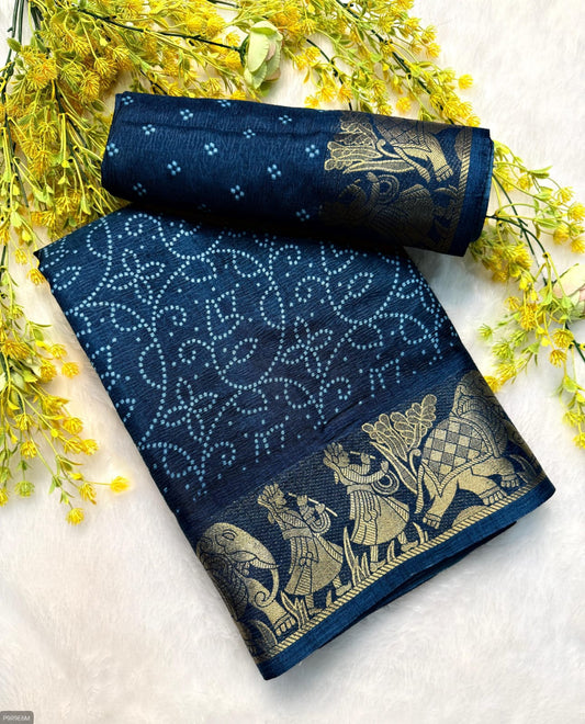 Dola Crepe Crush Sari with Border & Running Blouse