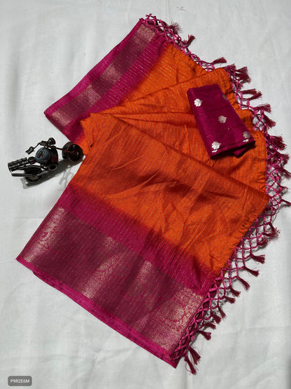 Dola Silk Saree with Jhalar and Blouse Piece
