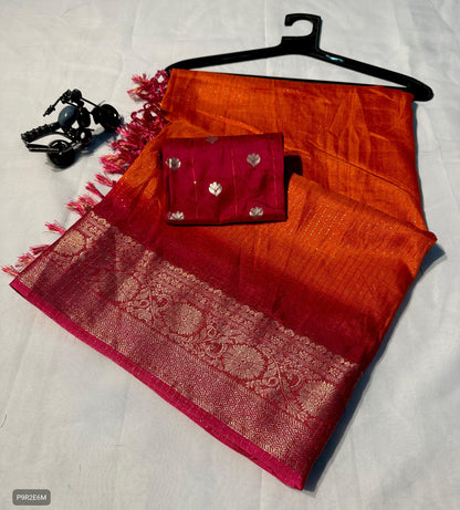 Dola Silk Saree with Jhalar and Blouse Piece