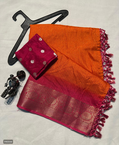 Dola Silk Saree with Jhalar and Blouse Piece