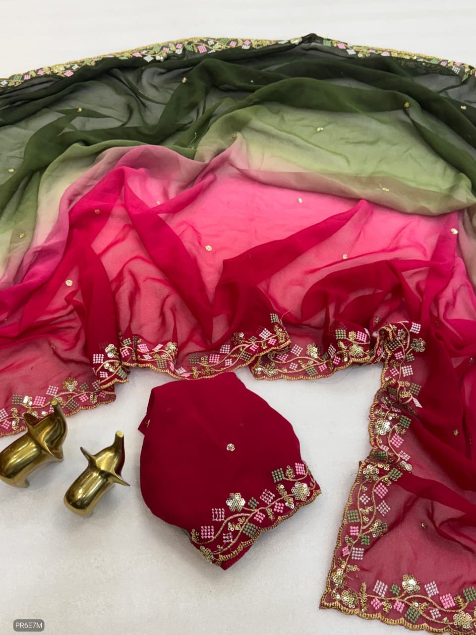 Double Shaded Georgette Chiffon Saree with Multi-Sequence Embroidery Work & Silk Blouse