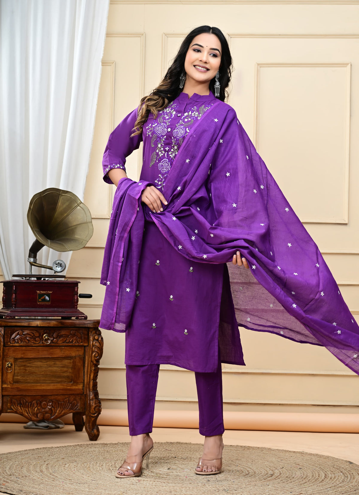 Malmal Dyed Cotton Embroidered Kurti Suit Set with Malmal Dupatta – Sukriti Store