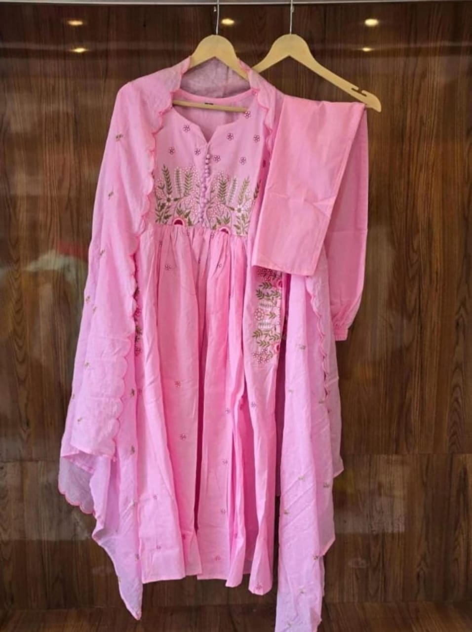 Dyed Cotton Kurti Pant Set with Embroidered Malmal Dupatta