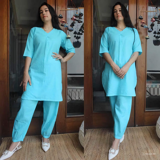 Katha Cotton Kurti with Side Pocket and Afghan Pant Set