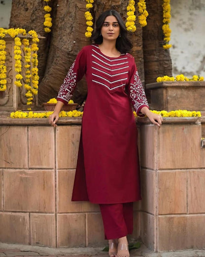 Embroidered Cotton 60x60 Kurta Pant Set