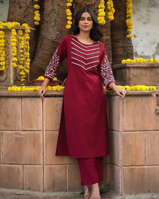 Embroidered Cotton 60x60 Kurta Pant Set