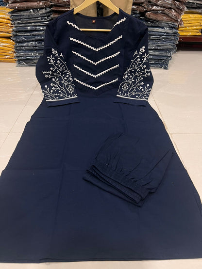 Embroidered Cotton 60x60 Kurta Pant Set