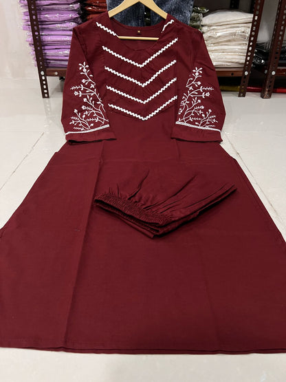 Embroidered Cotton 60x60 Kurta Pant Set