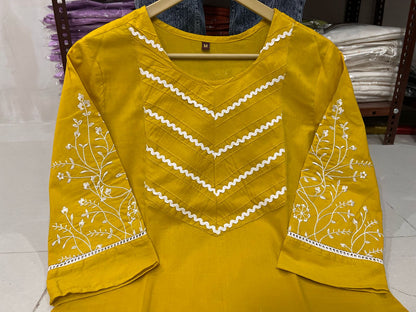 Embroidered Cotton 60x60 Kurta Pant Set