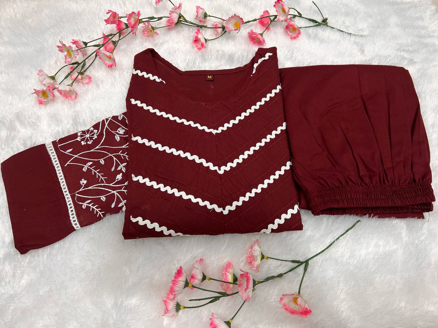 Embroidered Cotton 60x60 Kurta Pant Set