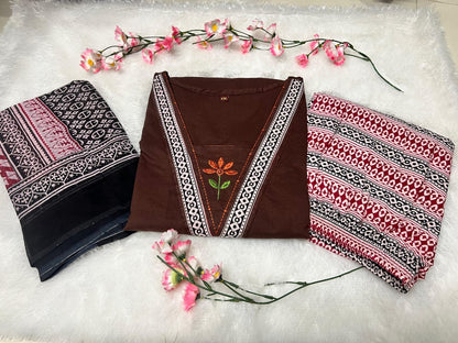 Embroidered Cotton 60x60 Kurta Pant with Dupatta Set