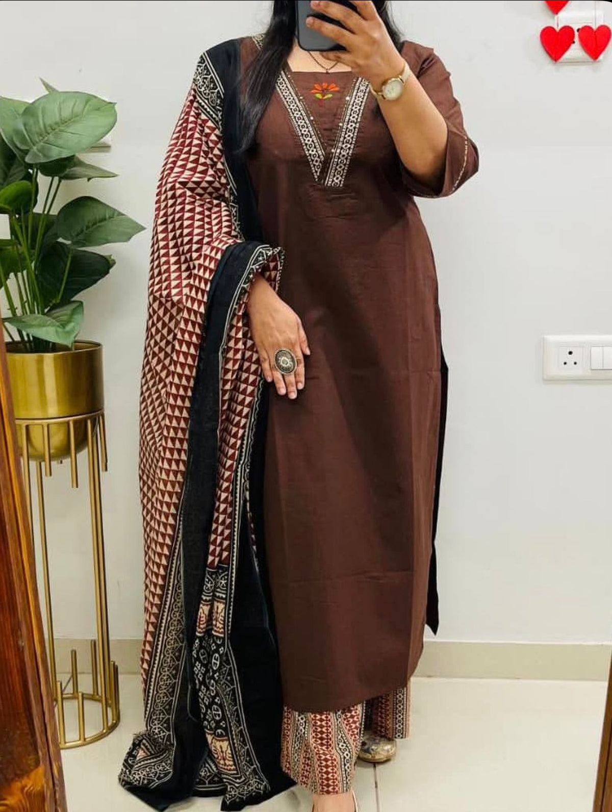 Embroidered Cotton 60x60 Kurta Pant with Dupatta Set