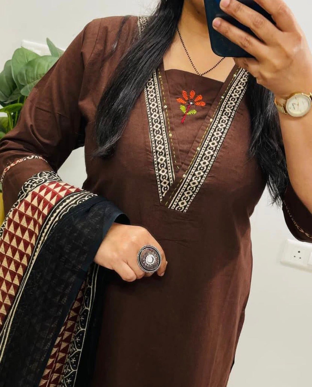 Embroidered Cotton 60x60 Kurta Pant with Dupatta Set