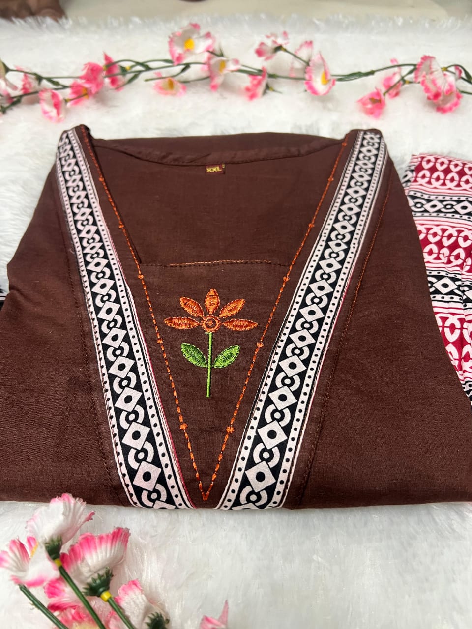 Embroidered Cotton 60x60 Kurta Pant with Dupatta Set