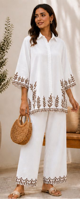 Embroidered Cotton Co-Ord Set with Side Pocket Pant