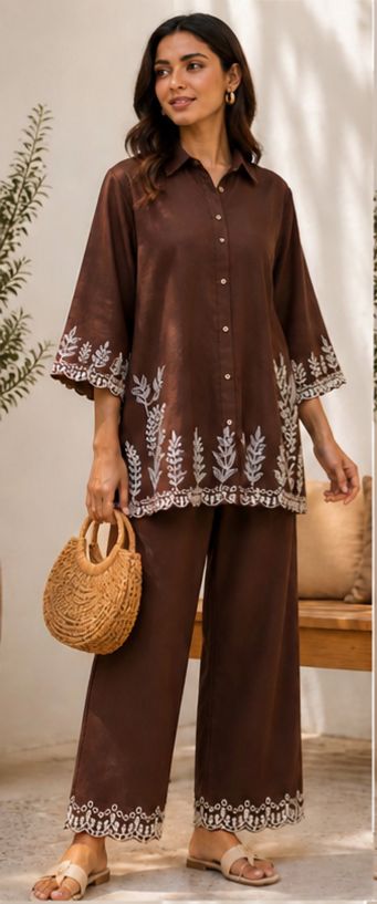 Embroidered Cotton Co-Ord Set with Side Pocket Pant