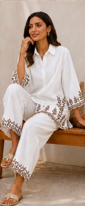 Embroidered Cotton Co-Ord Set with Side Pocket Pant