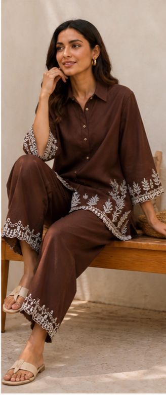 Embroidered Cotton Co-Ord Set with Side Pocket Pant