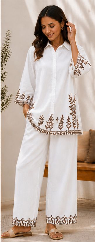 Embroidered Cotton Co-Ord Set with Side Pocket Pant