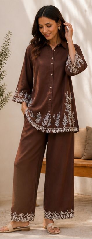 Embroidered Cotton Co-Ord Set with Side Pocket Pant