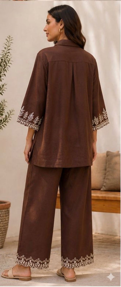 Embroidered Cotton Co-Ord Set with Side Pocket Pant