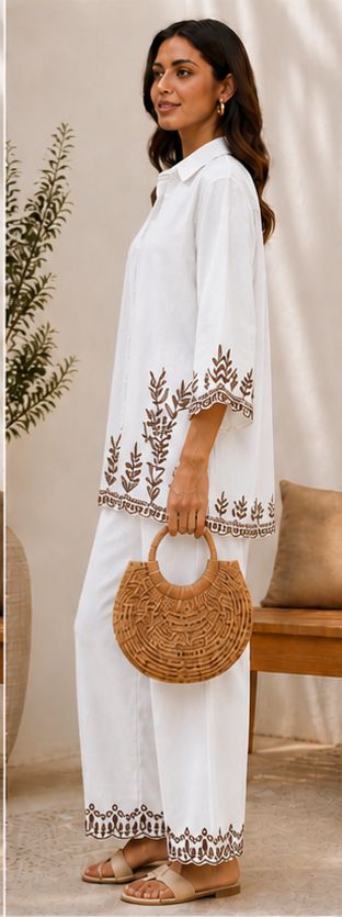 Embroidered Cotton Co-Ord Set with Side Pocket Pant