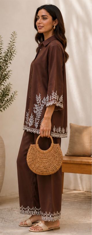 Embroidered Cotton Co-Ord Set with Side Pocket Pant