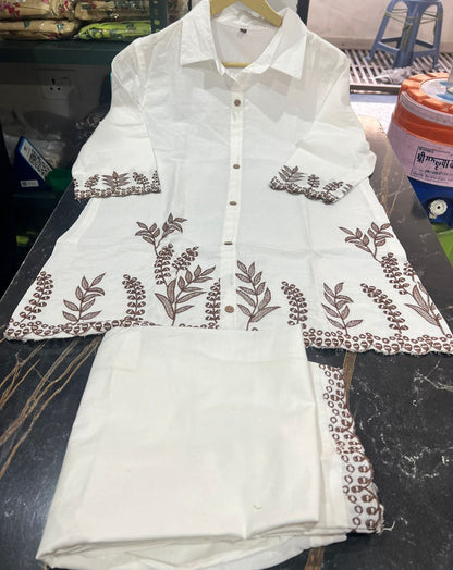 Embroidered Cotton Co-Ord Set with Side Pocket Pant