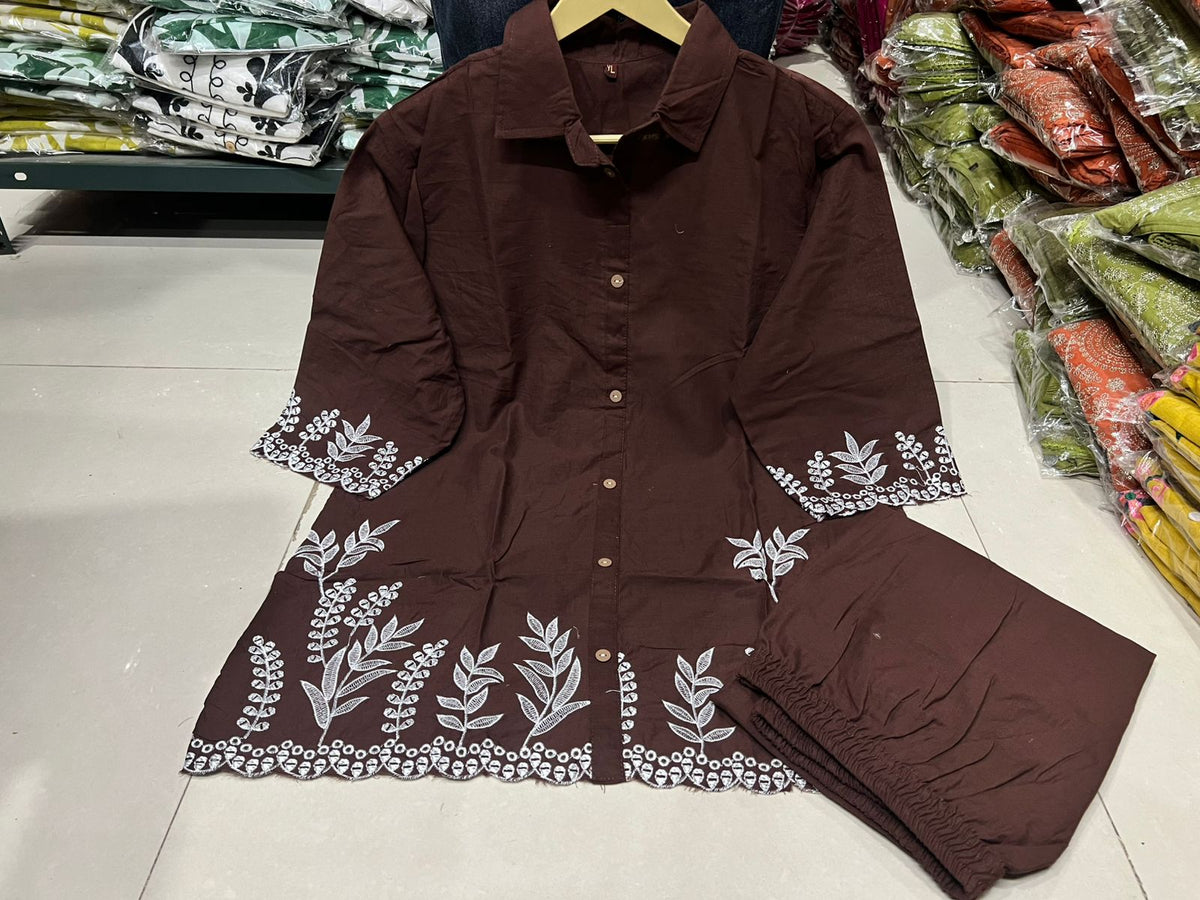 Embroidered Cotton Co-Ord Set with Side Pocket Pant