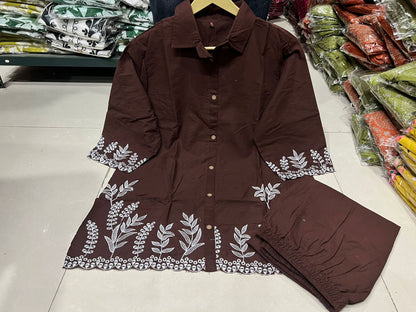 Embroidered Cotton Co-Ord Set with Side Pocket Pant