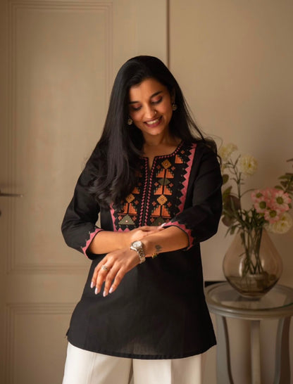 Embroidered Cotton Cord Set with Yoke & Sleeve Work