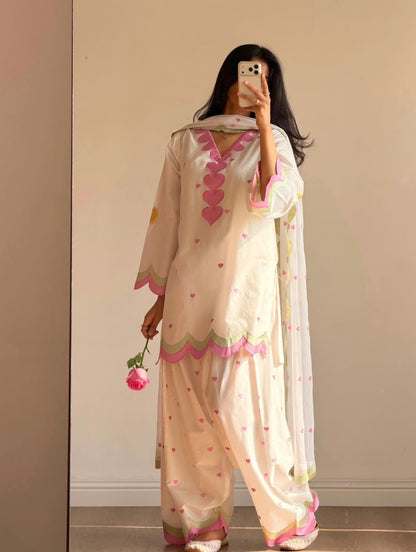 Embroidered Cotton Farshi Salwar Suit Set with Dupatta