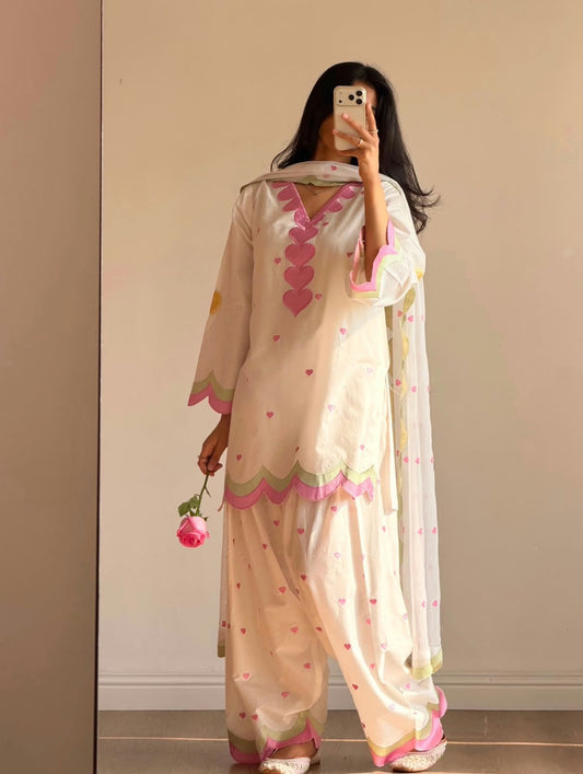 Embroidered Cotton Farshi Salwar Suit Set with Dupatta