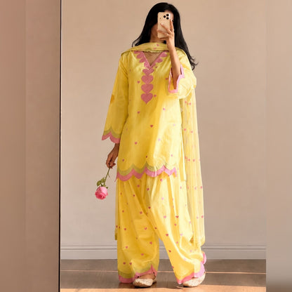 Embroidered Cotton Farshi Salwar Suit Set with Dupatta