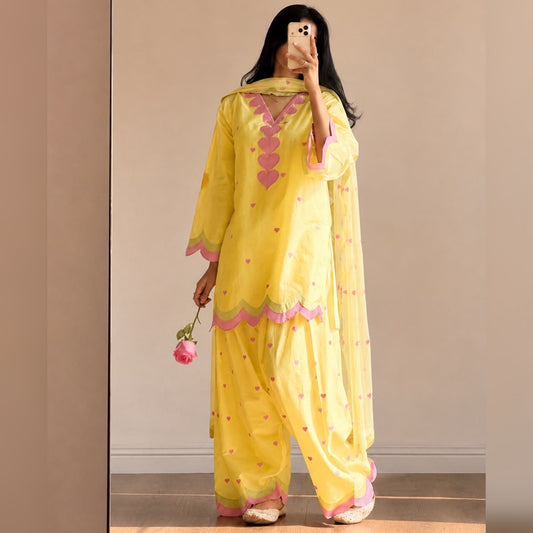 Embroidered Cotton Farshi Salwar Suit Set with Dupatta