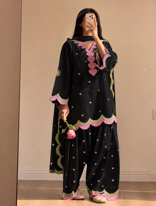 Embroidered Cotton Farshi Salwar Suit Set with Dupatta