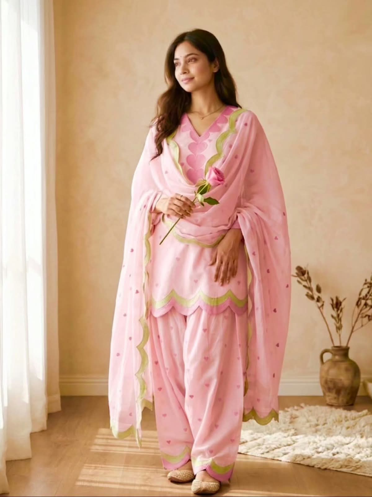 Embroidered Cotton Farshi Salwar Suit Set with Dupatta