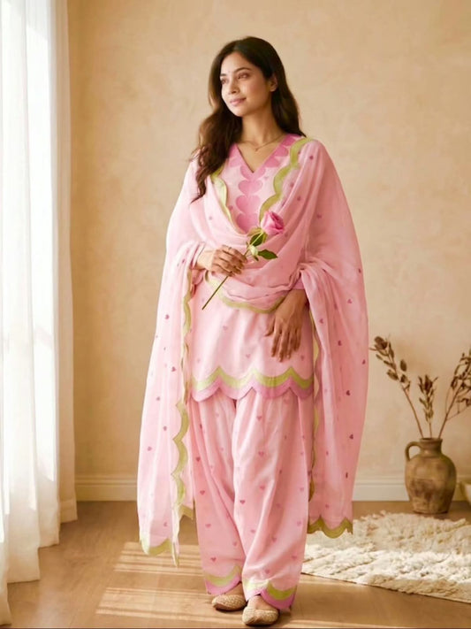 Embroidered Cotton Farshi Salwar Suit Set with Dupatta