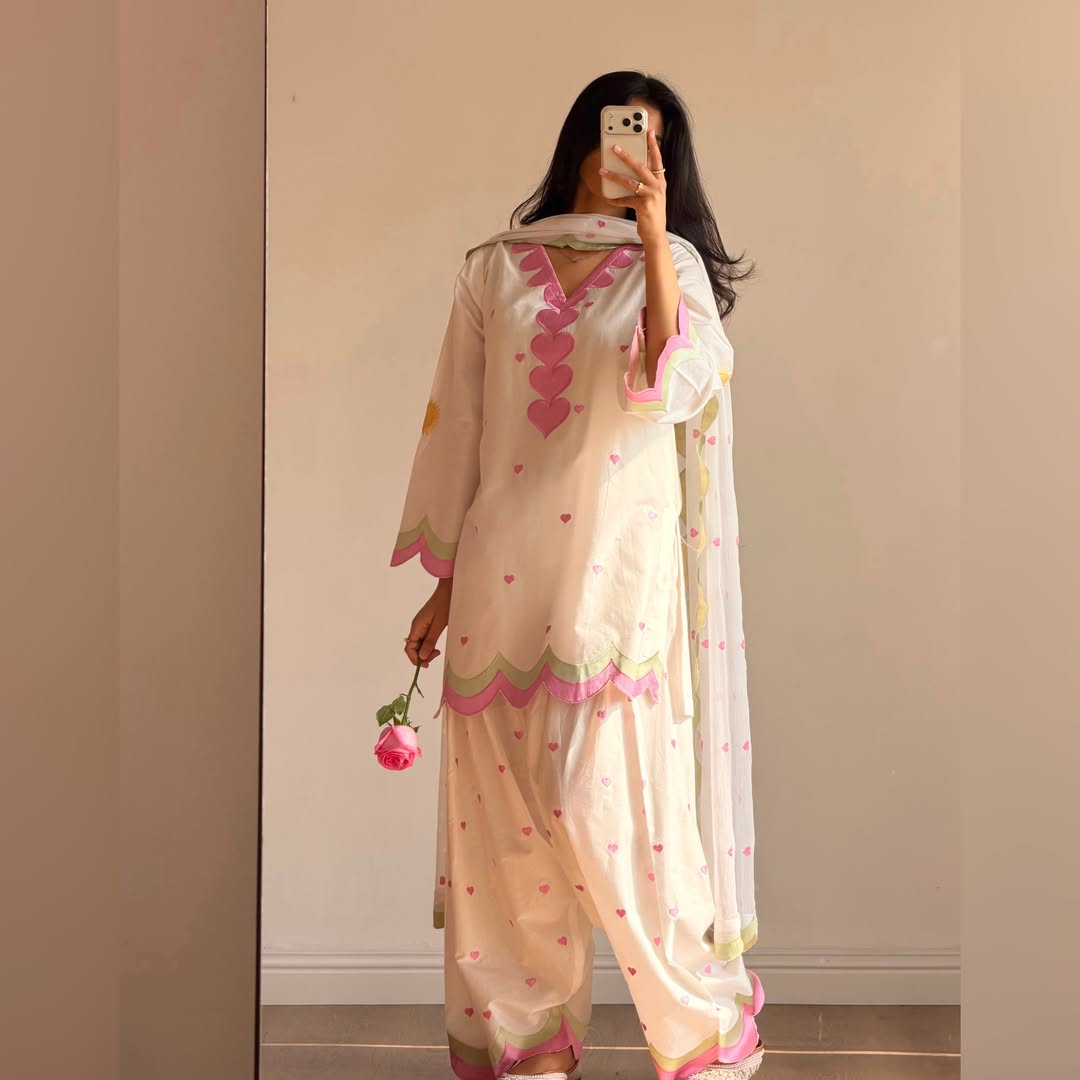 Embroidered Cotton Farshi Salwar Suit Set with Dupatta