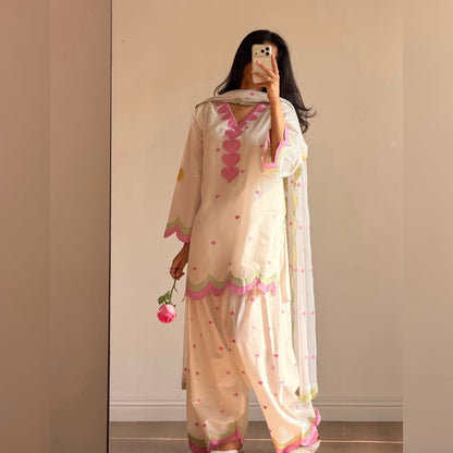 Embroidered Cotton Farshi Salwar Suit Set with Dupatta