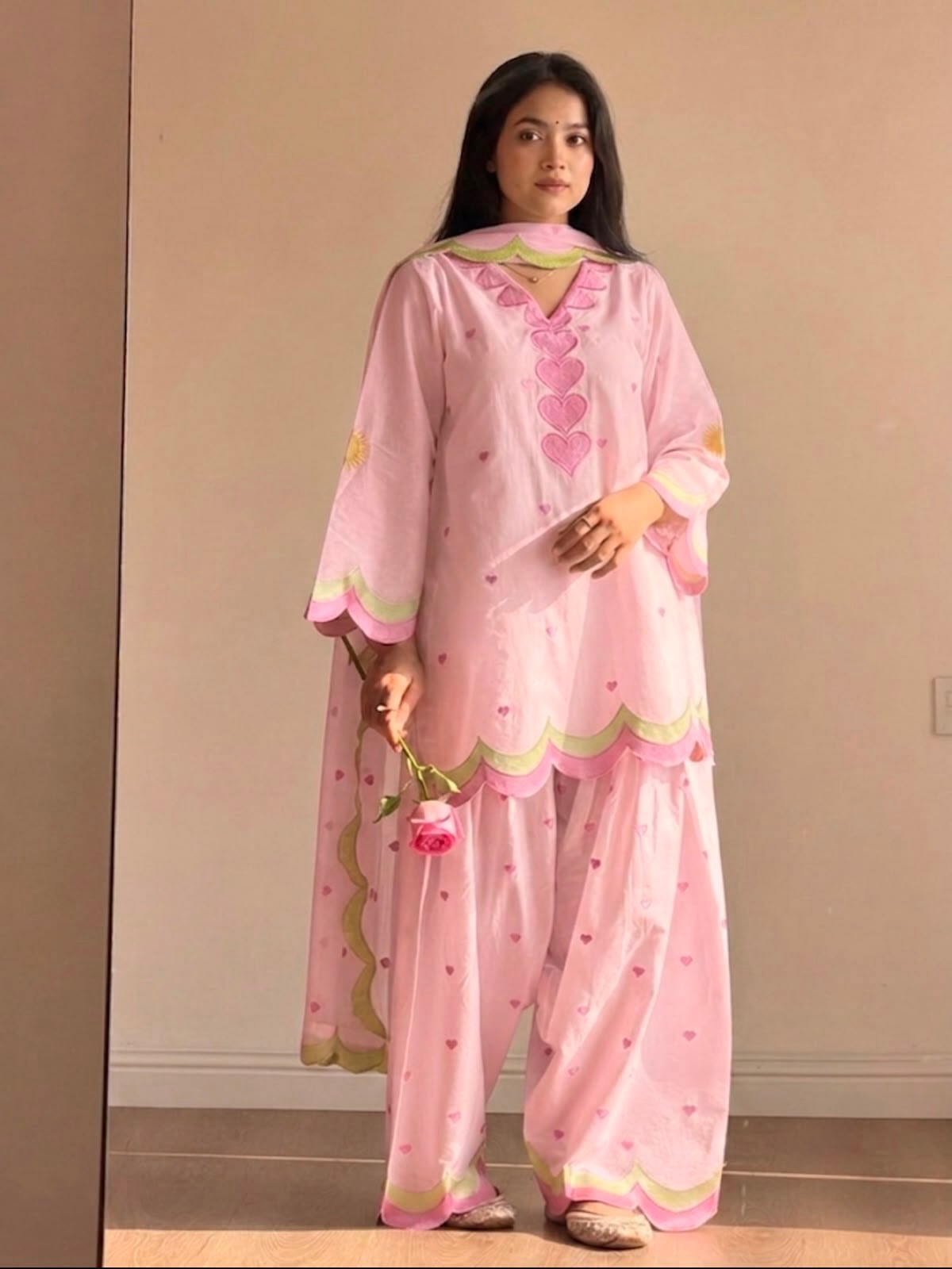 Embroidered Cotton Farshi Salwar Suit Set with Dupatta
