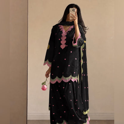 Embroidered Cotton Farshi Salwar Suit Set with Dupatta