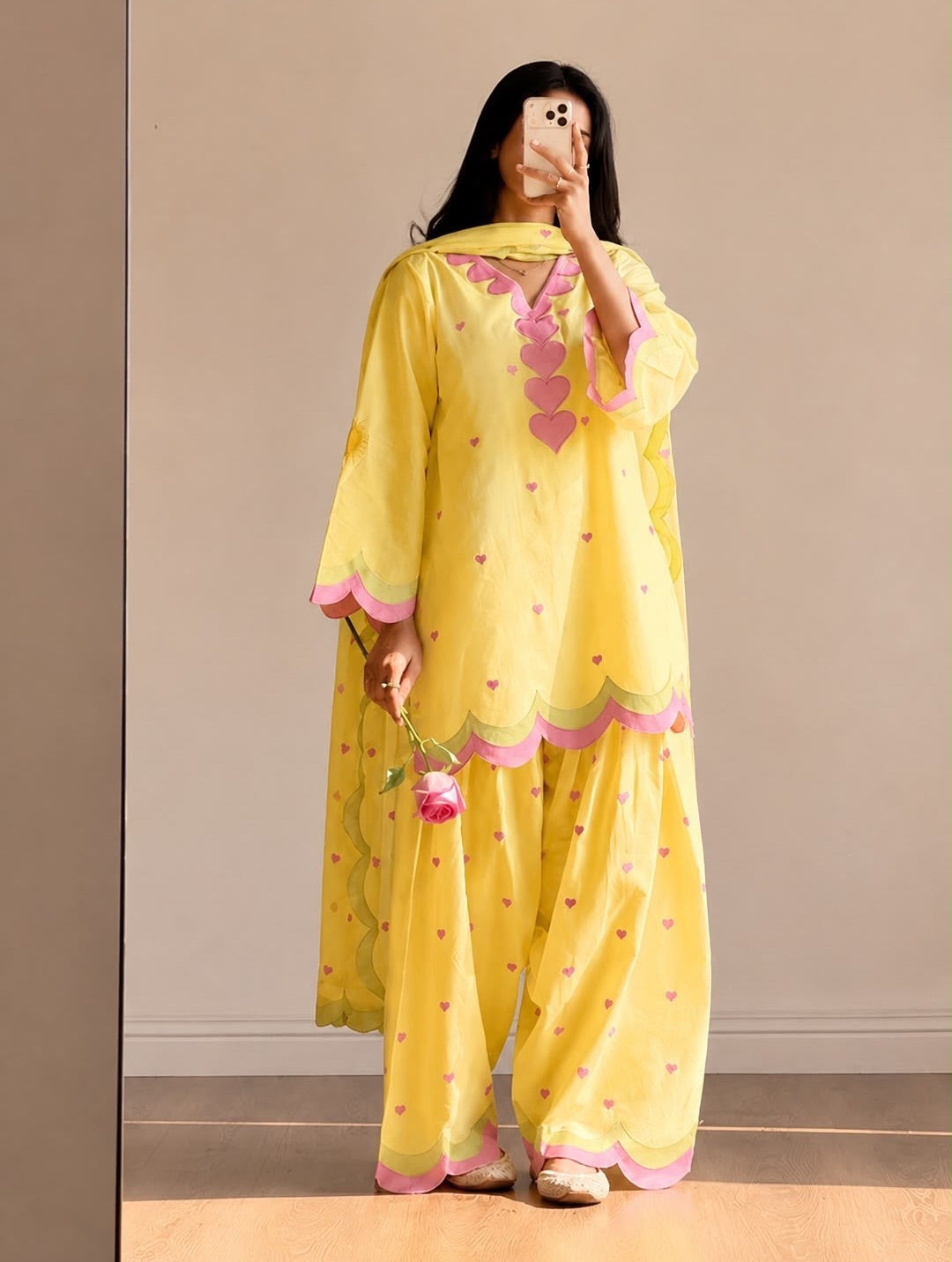 Embroidered Cotton Farshi Salwar Suit Set with Dupatta