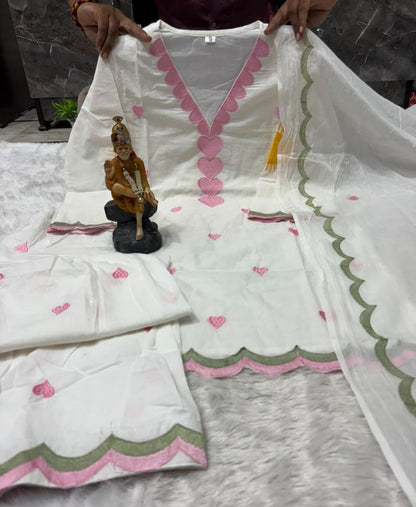 Embroidered Cotton Farshi Salwar Suit Set with Dupatta