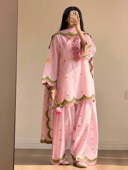 Embroidered Cotton Farshi Salwar Suit Set with Dupatta