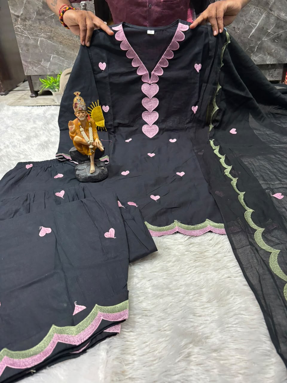 Embroidered Cotton Farshi Salwar Suit Set with Dupatta