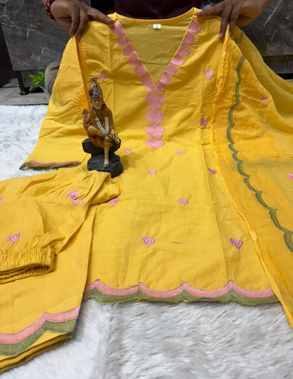 Embroidered Cotton Farshi Salwar Suit Set with Dupatta