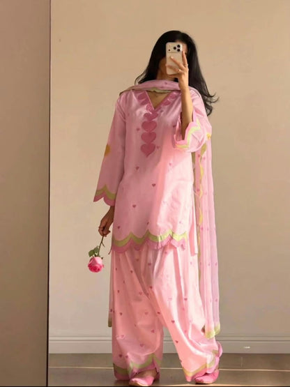 Embroidered Cotton Farshi Salwar Suit Set with Dupatta