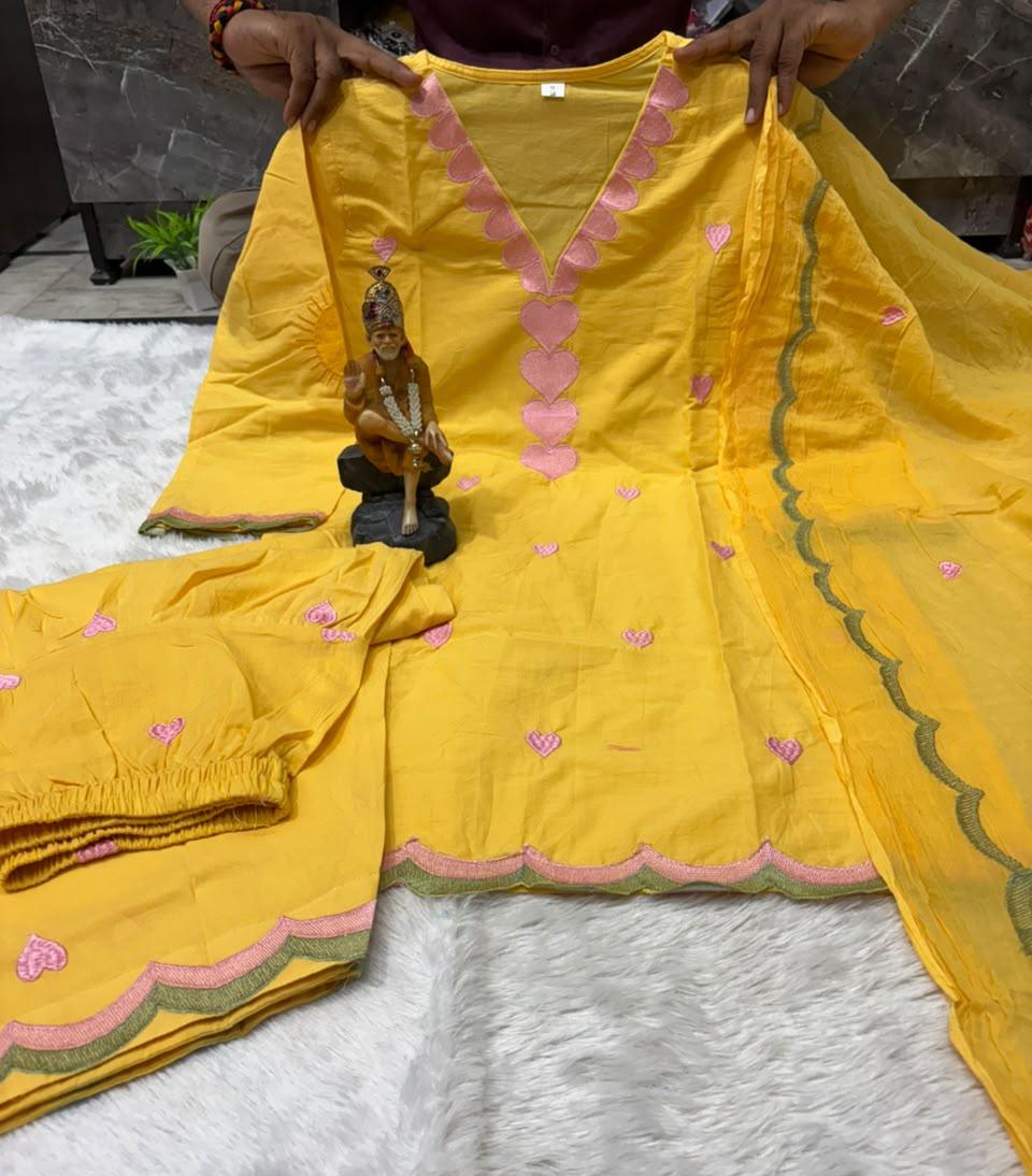 Embroidered Cotton Farshi Salwar Suit Set with Dupatta