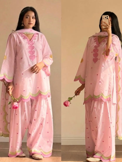 Embroidered Cotton Farshi Salwar Suit Set with Dupatta